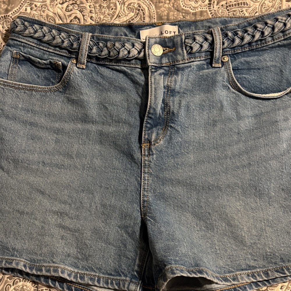 LOFT Braided Waist Denim Shorts in Light Blue